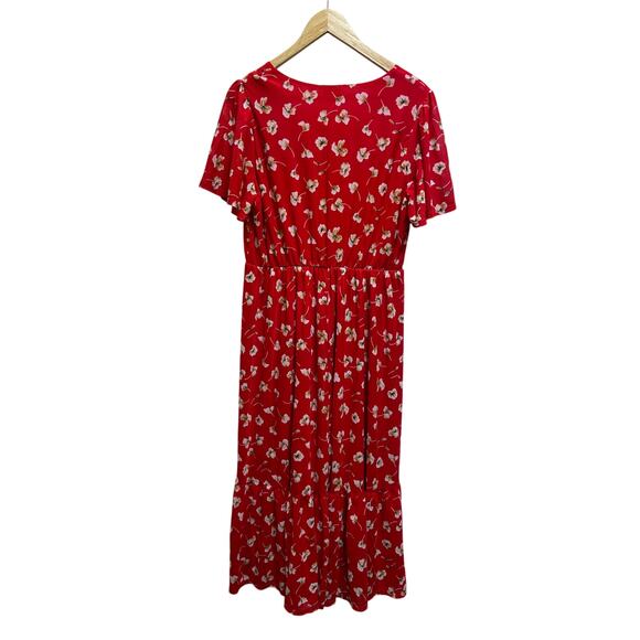Siren Lily Red Floral Maxi Dress XL Mesh Lined Boho Prairie Peasant Cottagecore - Picture 4 of 9